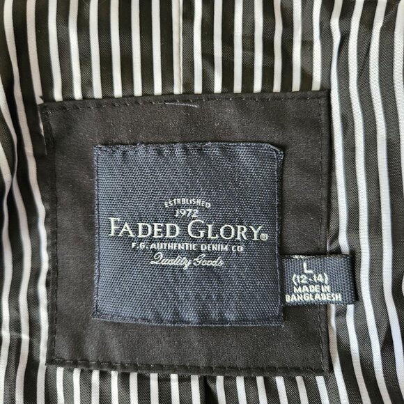 Faded Glory Black Trench Coat L – Belted Button Front Classic Jacket - Picture 6 of 7